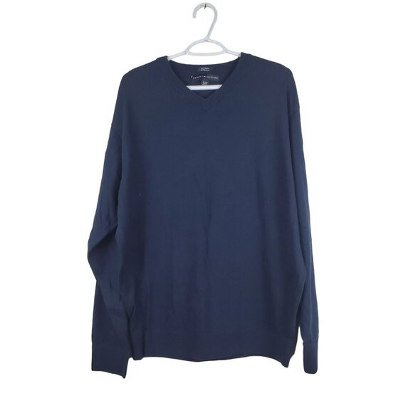 Tommy Hilfiger Cashmere Blend Sweater Size XL Pullover V Neck Embroidery Blue - Picture 1 of 5
